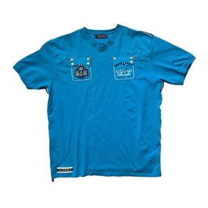 Vintage Y2K COOGI Turquoise Embroidered Pockets Short Sleeve T-Shirt Size XXXL